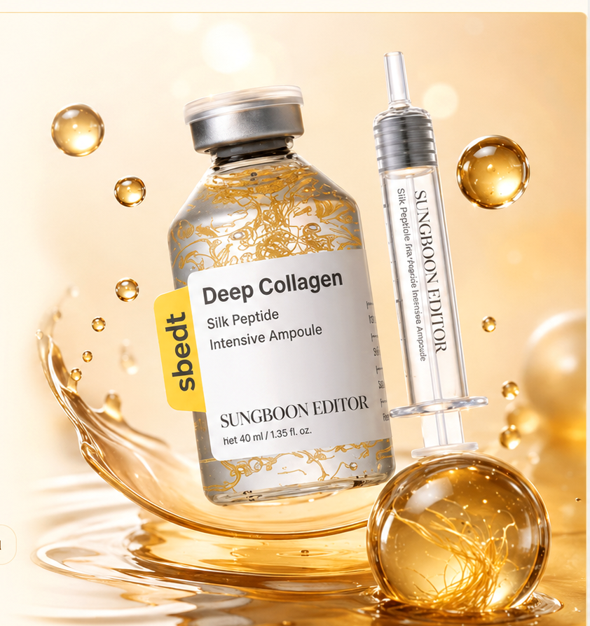 Golden collagen skincare set with serum and ampoule